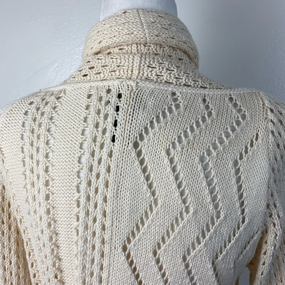 PURE Handknit Cream Open Front Crochet Sweater Cardigan Women’s Small/Medium - Picture 6 of 15